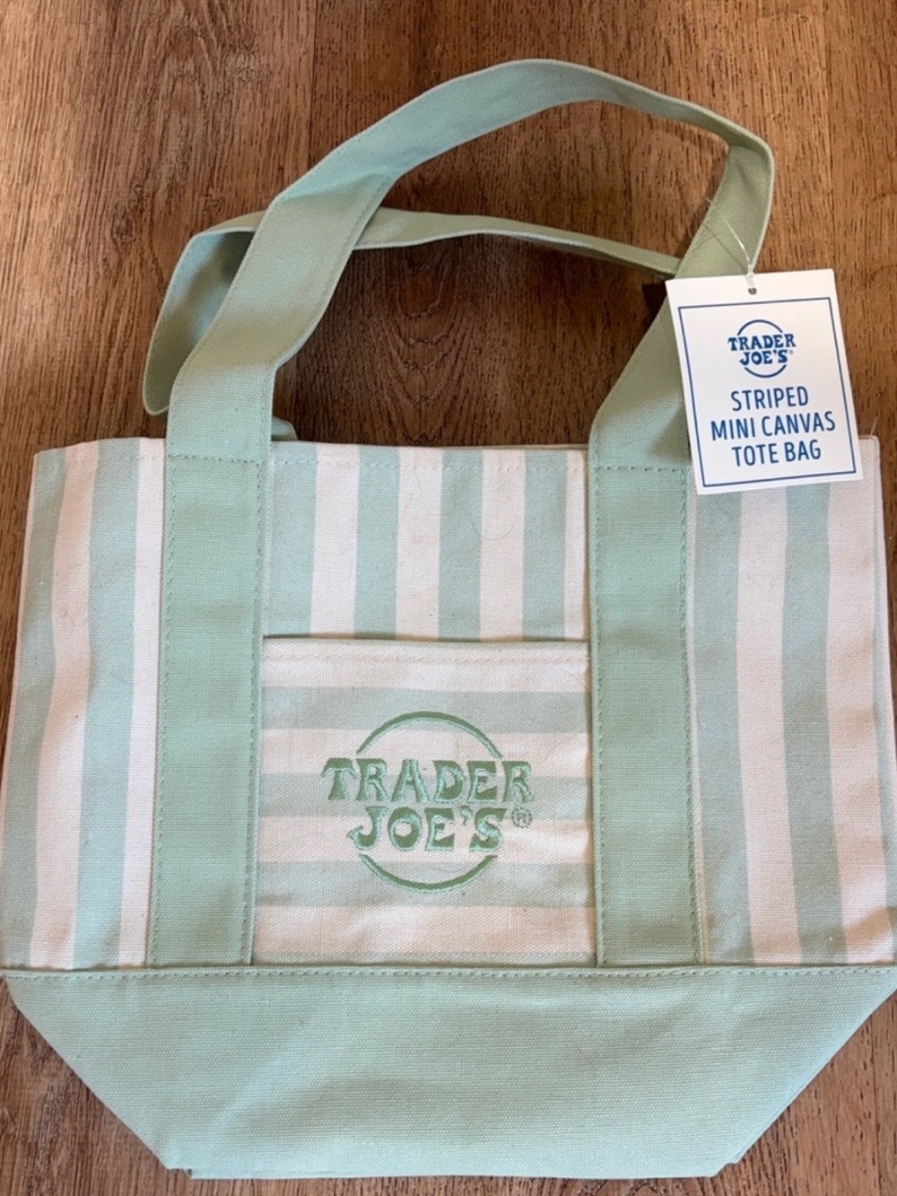Trader Joe’s 2026 Viral Mint Stripe Canvas Tote Bag